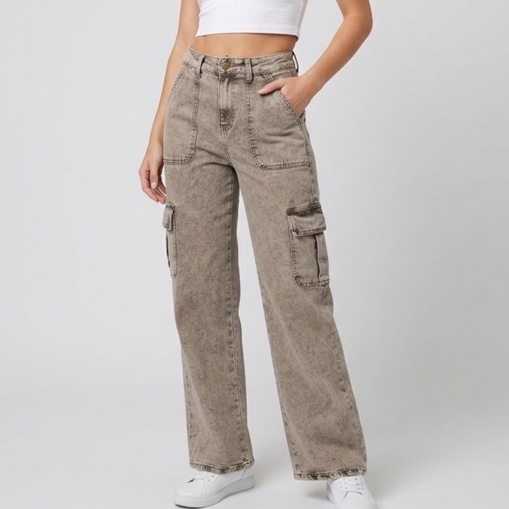 Vtg Disclosure Cargo Pants Womens 3 26 Acid Wash High Rise Wide Leg Y2K Utility